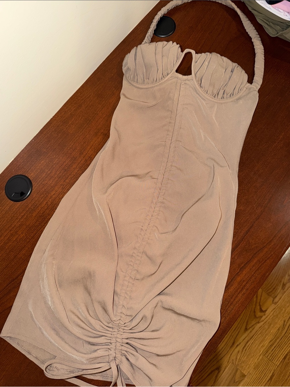 PrettyLittleThing Taupe Ruched Strapless Mini Dress